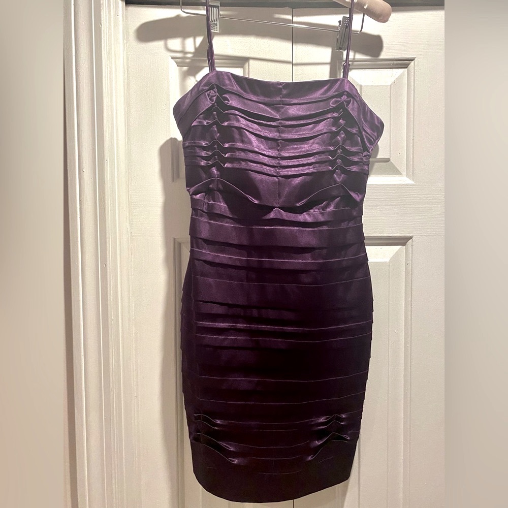 Worn once ! Purple satin midi length spaghetti strap dress